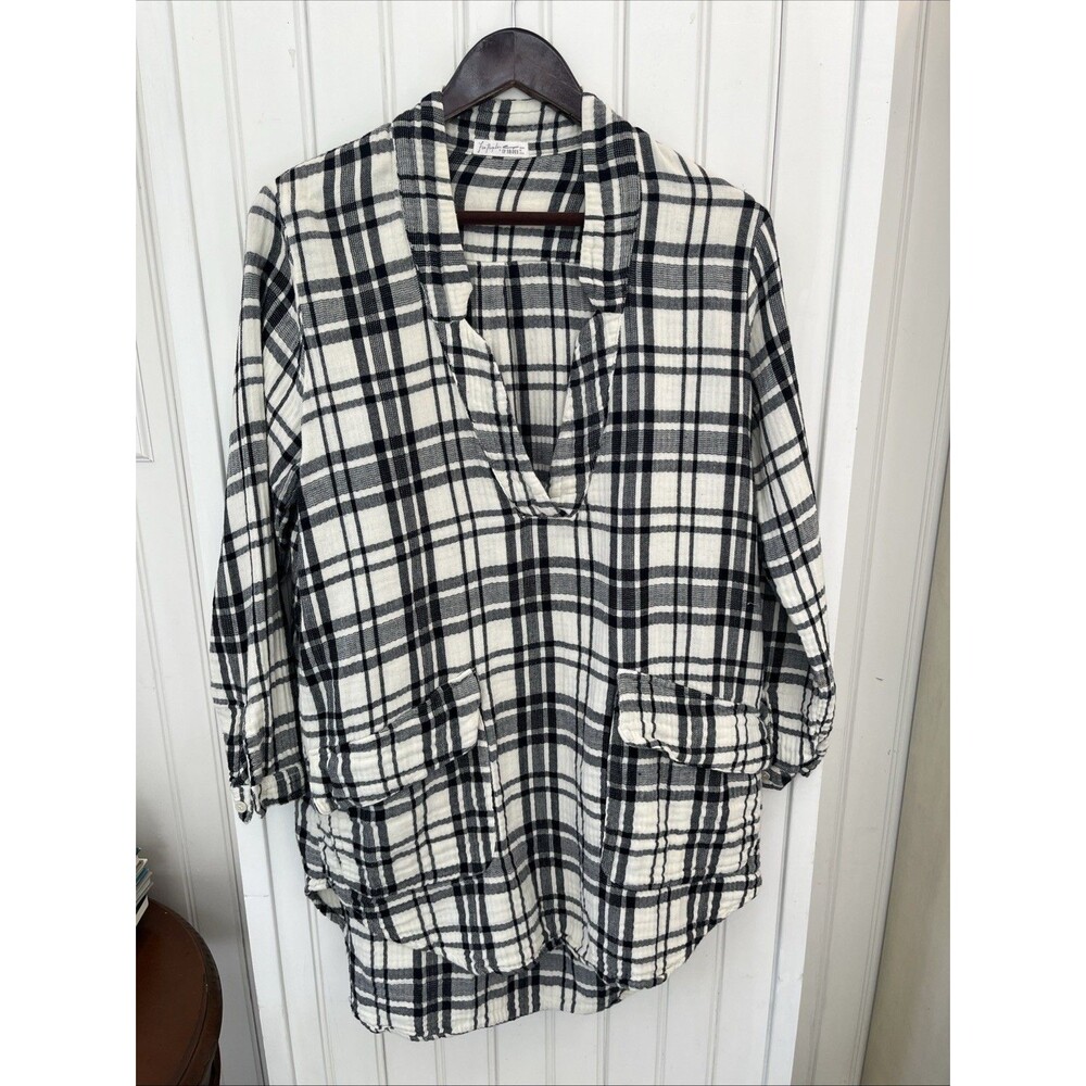 CP Shades X Free People Sz XS Plaid Oversized Tunic Dress Gauze Boho Grunge
